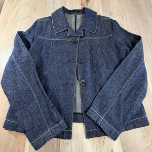 ISDA & CO Chambray Button Up Blazer Women’s Size Large Linen Cotton Blend